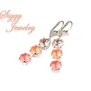 Flamingo Glow Triple Stone Austrian Crystal Dangle Earrings, Assorted Finishes